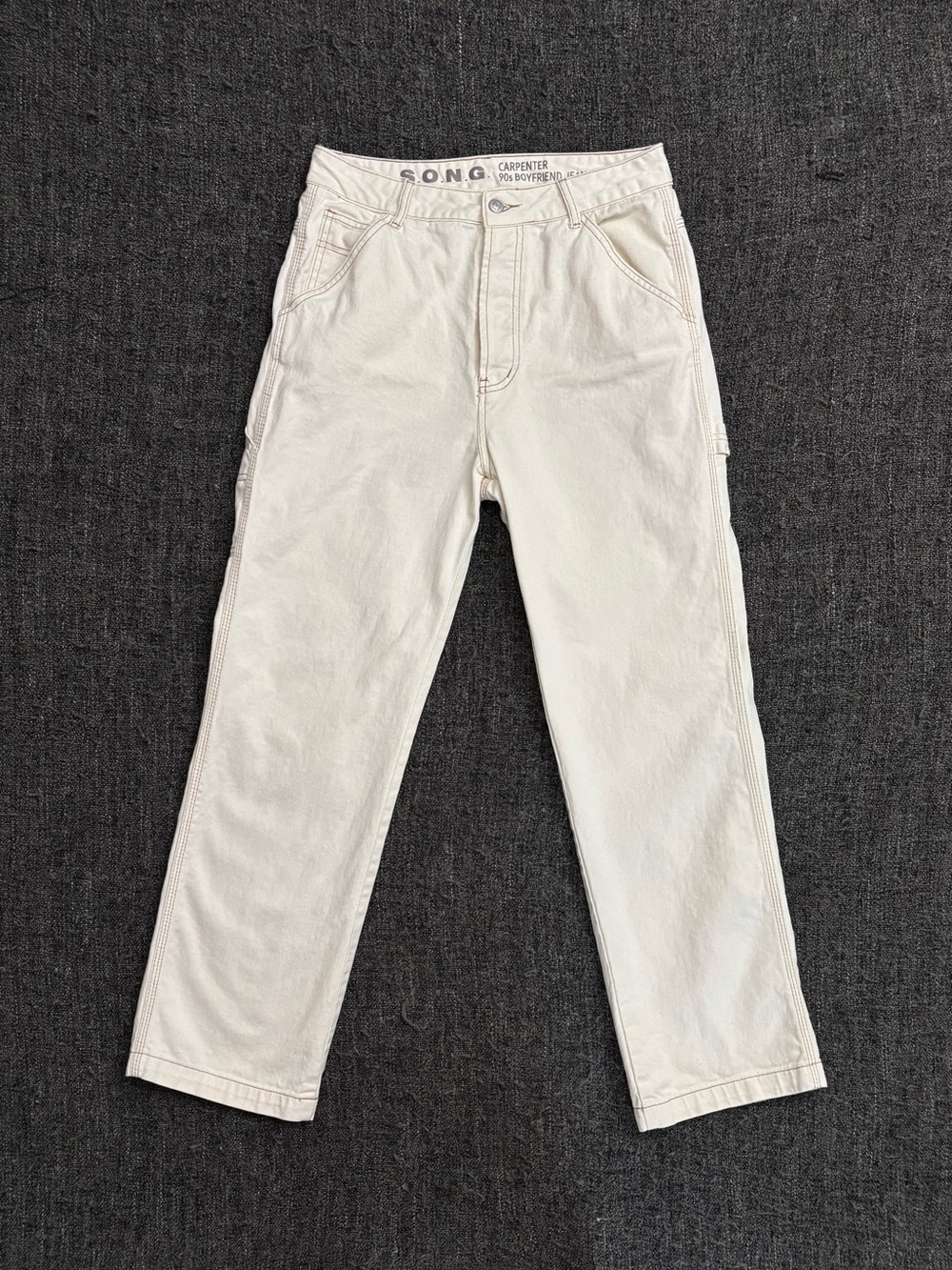 Sz 10 Women’s S.O.N.G. 90s Carpenter Boyfriend Jeans Cream High Rise